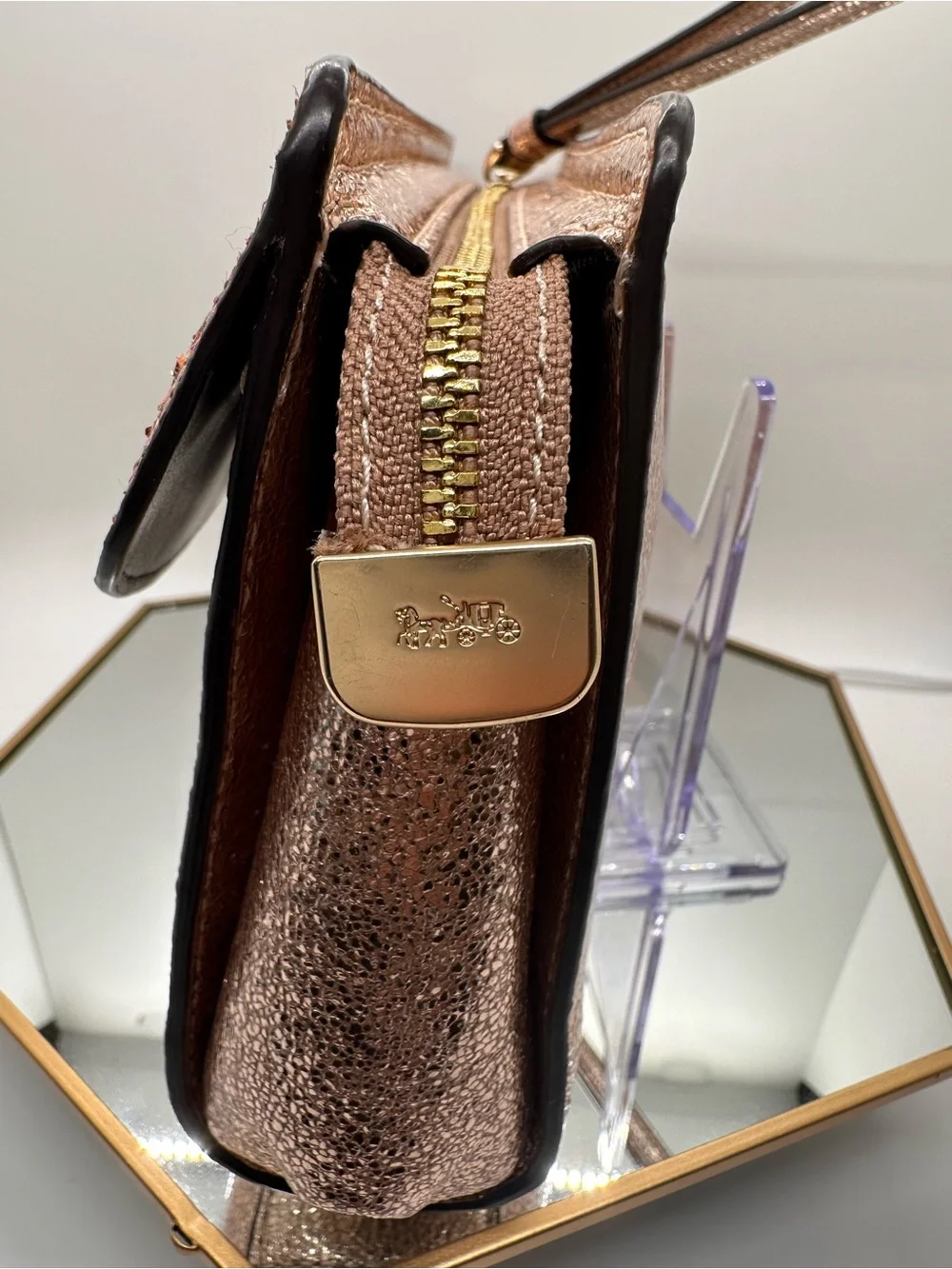 Coach Metallic Rose Gold Glitter Tech Wallet / Phone Case (NWT) 2018